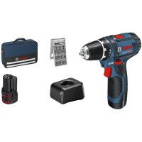 BOSCH GSR12V-15 Akku-Bohrschrauber 2x2.0Ah Bag Bits...