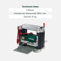 metabo Dickenhobel DH 330, Mobile Hobelmaschine mit 1800 W und HSS-Messer