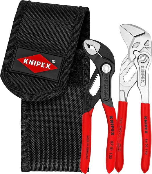 KNIPEX Mini-Zangenset in Gürteltasche, Zangenschlüssel 150mm, Cobra 125mm