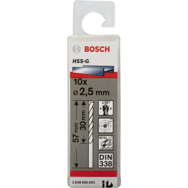 Bosch 10 Metallbohrer HSS-G 2,5x30x57mm