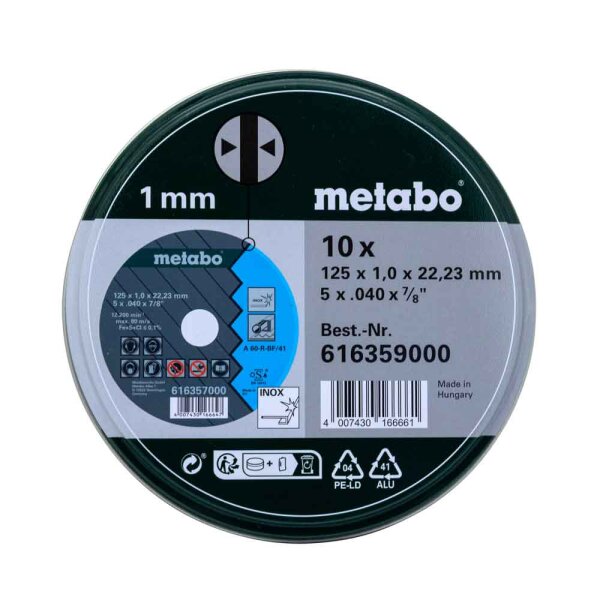 Metabo 616359000 Trennscheiben 125x1,0x22,23 Inox, 10 Stück in Blechdose