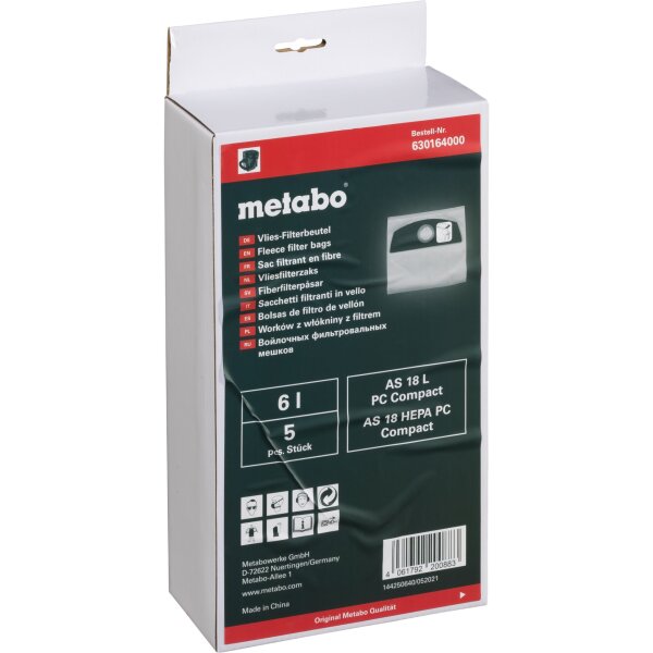 Metabo 5 Vliesbeutel 6 l, AS 18 L PC Compact