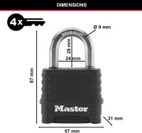 Master Lock Zahlenschloss aus Zink 56mm Schwarz M178EURDLF