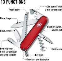 Victorinox V-1.36 13 Camper Taschenmesser, Holzgriff, rot