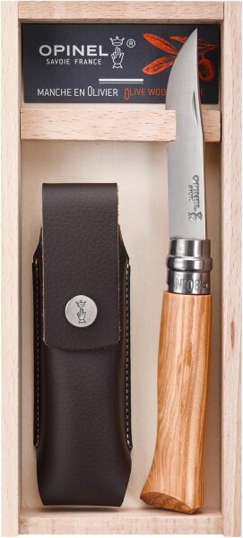 Opinel Taschenmesser No. 08 in Holzbox ink. Etui, Olivenholz