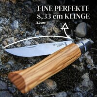 Opinel Taschenmesser No. 08 in Holzbox ink. Etui, Olivenholz