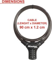 Master Lock Kabelschloss 12mm ergonomisches Design...