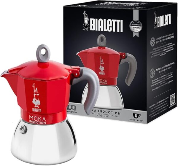 Bialetti Moka Induktion, Rot, Espressokocher für 6 Tassen
