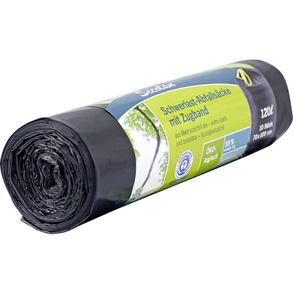 1x10 Secolan Schwerlast Abfall- säcke mit Zugband 120 l grau/sw