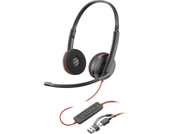 POLY Blackwire 3220 Stereo USB-C-Headset +USB-C/A Adapter (Packungseinheit)