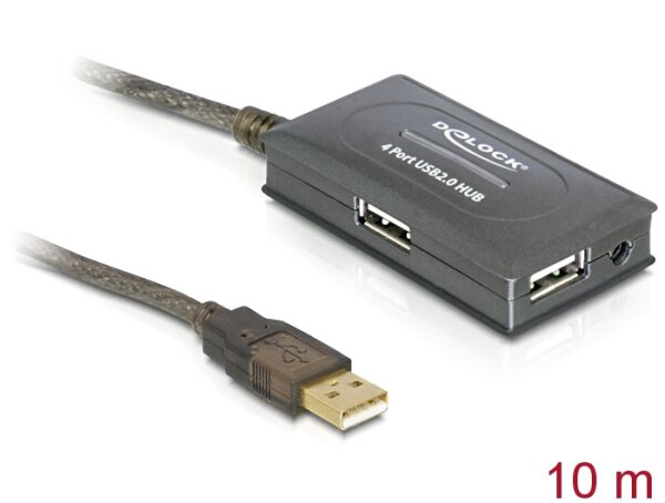 Delock USB 2.0 Verlängerungskabel 10 m aktiv mit 4 Port Hub