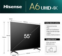 Hisense 55 Zoll 55A6N 4K UHD Dolby Vision HDR VIDAA Smart TV mit YouTube, Netflix, Disney+, Channel + (2024 Modell)
