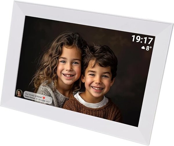 Denver PFF-1012W Digitaler Wi-Fi Bilderrahmen – 10 Zoll HD IPS Touchscreen, Integrierte FRAMEO Software, Einfache Smartphone-Anbindung, Multimedia-Display, Weiß