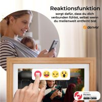 Denver PFF-1543LW Digitaler Wi-Fi Bilderrahmen – 15,6 Zoll Full HD IPS Touchscreen, Integrierte FRAMEO Software, Drahtloses Teilen, Timer-Funktion, Holzrahmen hell