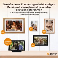 Denver PFF-1543LW Digitaler Wi-Fi Bilderrahmen – 15,6 Zoll Full HD IPS Touchscreen, Integrierte FRAMEO Software, Drahtloses Teilen, Timer-Funktion, Holzrahmen hell