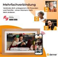 Denver PFF-1543LW Digitaler Wi-Fi Bilderrahmen – 15,6 Zoll Full HD IPS Touchscreen, Integrierte FRAMEO Software, Drahtloses Teilen, Timer-Funktion, Holzrahmen hell