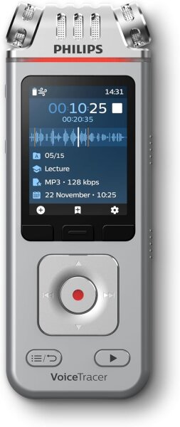Philips DVT4115 VoiceTracer, Audio Recorder, MP3/PCM, 3 HiFi-Mikrofone, exzellente Fernaufnahme
