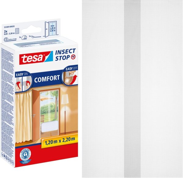 Tesa Fliegengitter für Türen 2 Stück 0,65x2,20m weiß 55389