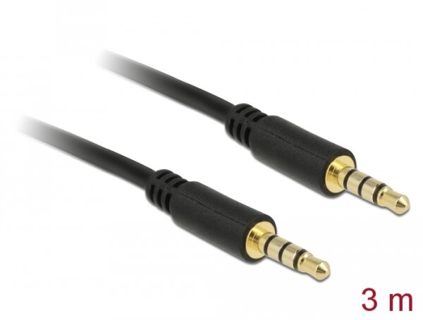 Delock Kabel Klinke 3,5 mm 4 Pin Stecker > Stecker 3 m schwarz