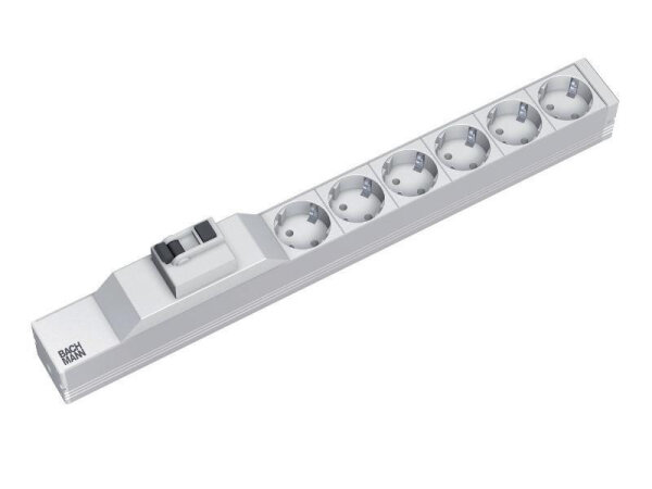 Bachmann Steckdosenleiste 19" 1HE 6xSchutzkontakt-Dosen 1xFI, Alu, grau