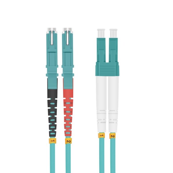 helos LWL Patchkabel OM3 Duplex E2000® (LSH)-LC 50/125µm aqua 10m