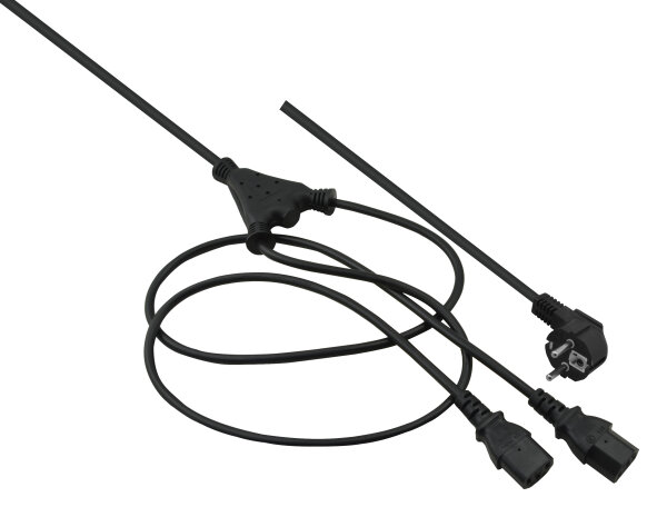 helos Netzanschluss-Y-Kabel, Schutzkontaktstecker auf 2 x C13, schwarz, 2,0m