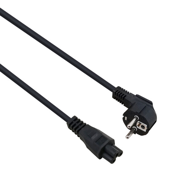 helos Netzanschlusskabel, Schutzkontaktstecker 90° auf C5, schwarz, 1,8m