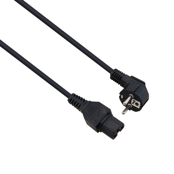 helos Netzanschlusskabel, Schutzkontaktstecker 90° auf C15, schwarz, 1,8m