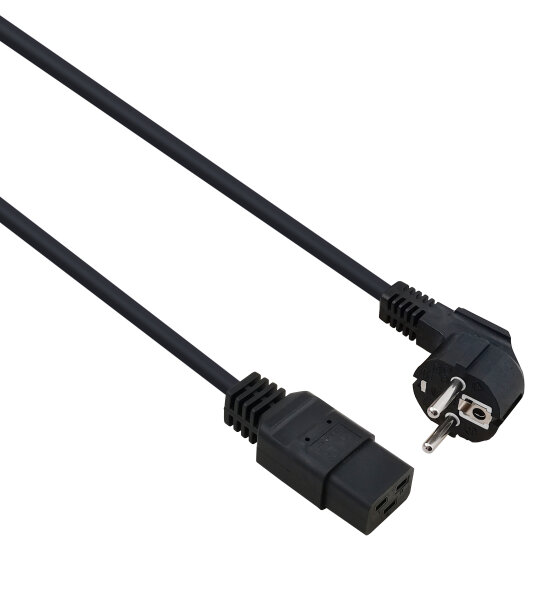 helos Netzanschlusskabel, Schutzkontaktstecker 90° auf C19, schwarz, 1,8m