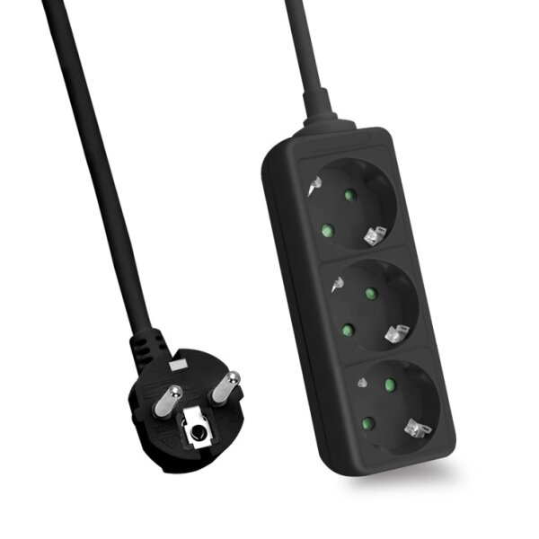 helos Steckdosenleiste CLASSIC, 3-fach, schwarz, 5,0m, ohne Schalter