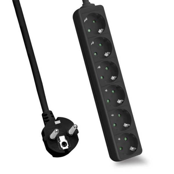 helos Steckdosenleiste CLASSIC, 6-fach, schwarz, 3,0m, ohne Schalter