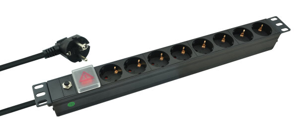 helos 19" Steckdosenleiste PROFESSIONAL, 8-fach, schwarz, 2,0m, mit Schalter
