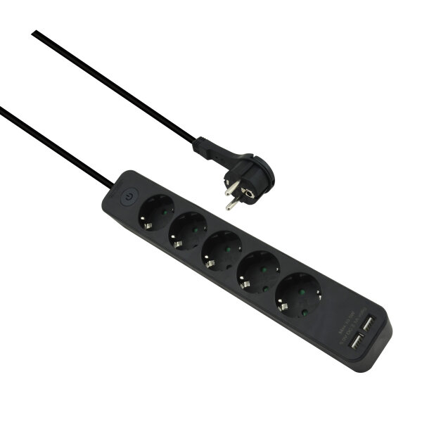 helos Steckdosenleiste ADVANCED, 5-fach, USB-Charger schwarz, 1,5m, mit Schalter
