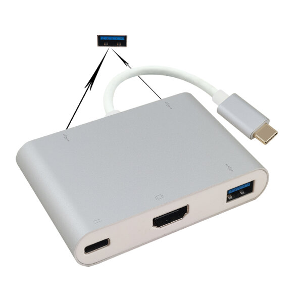 helos Dockingstation, USB 3.1 Type-C St/3xUSB/HDMI/Type-C Bu, PREMIUM 4K, silber