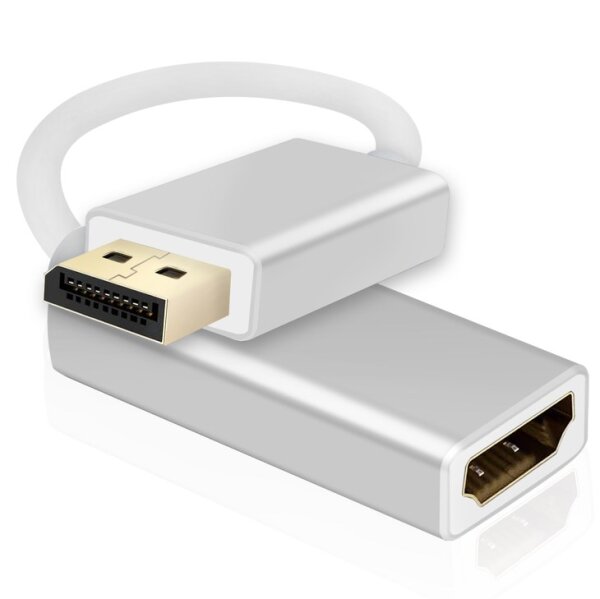 helos Adapterkabel, DisplayPort Stecker/ HDMI Buchse, PREMIUM 4K, silber