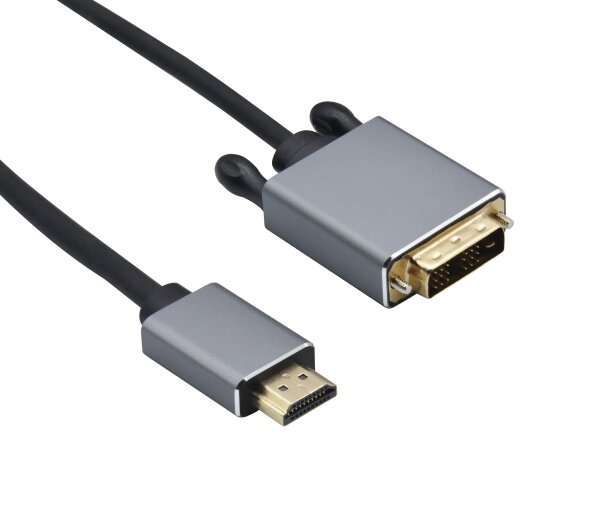 helos Anschlusskabel, HDMI Stecker/DVI Stecker, PREMIUM 4K, 2,0m, schwarz