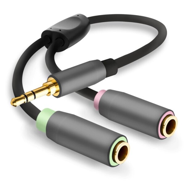 helos Adapterkabel, Klinke 3,5mm Stecker/2x Klinke 3,5mm Buchse,PREMIUM, schwarz