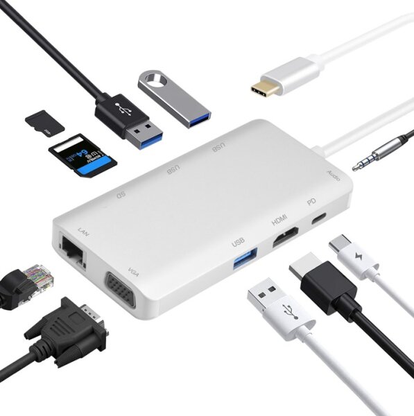 helos Dockingstation, USB 3.1 Type-C™ St./HDMI/VGA/USB/LAN/AUDIO/SD, PREMIUM
