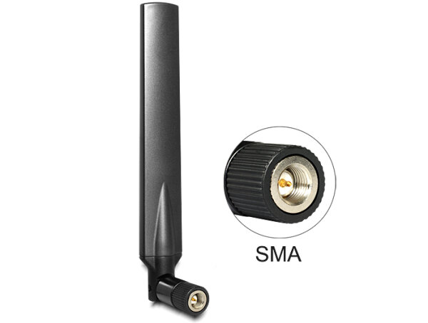 Delock Antenne LTE SMA Stecker 1 - 4 dBi omnidirektional mit Kippgelenk schwarz