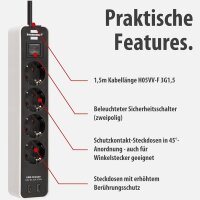 Brennenstuhl Ecolor Steckdosenleiste 4-fach mit Schalter & 2x USB-C 1,5m weiß/sc