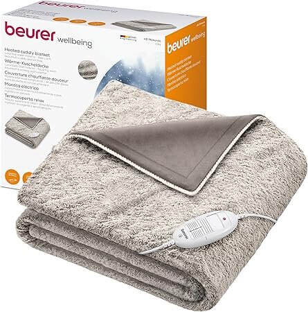 Beurer HD 75 Nordic Heizdecke, kuschelige Wärmedecke in Felloptik, 6 Temperaturstufen, maschinenwaschbar, mit Abschaltautomatik, beige / braun, 180 x 130 cm