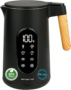 Emerio Wasserkocher 1,7 l Holzgriff, schnurlos, Digit.Disp.