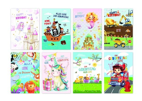 Kinder-Geburtstagskarte 11,5 x 17,5 cm, geprägt, sortiert