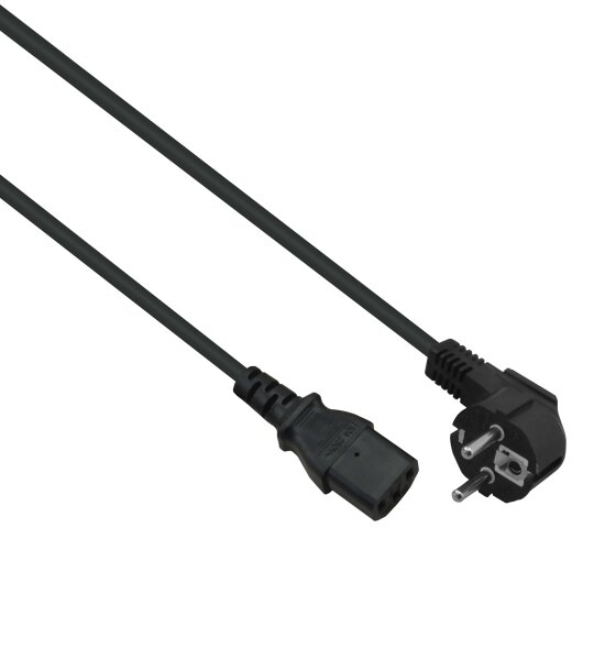 helos Netzanschlusskabel, Schutzkontaktstecker 90° auf C13, schwarz, 0,5m