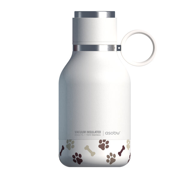 Asobu - Dog Bowl - Edelstahlflasche mit Hundenapf 1 Liter Weiß