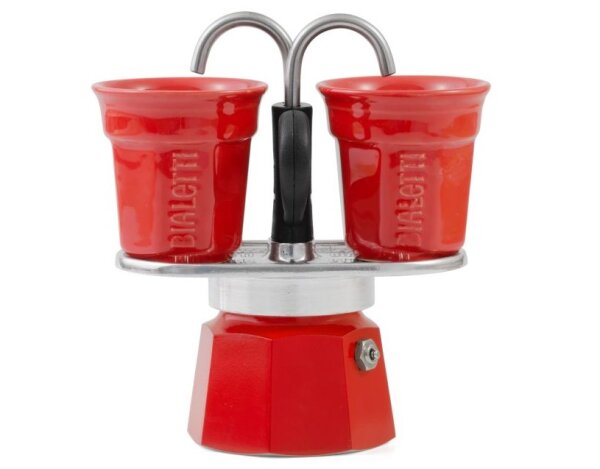 Bialetti Espressokocher Set Mini Express rot + 2 Espressobecher