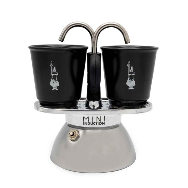 Bialetti 7310 Espressokocher Set Mini Induktion 2 Tassen + 2 Gläser schwarz