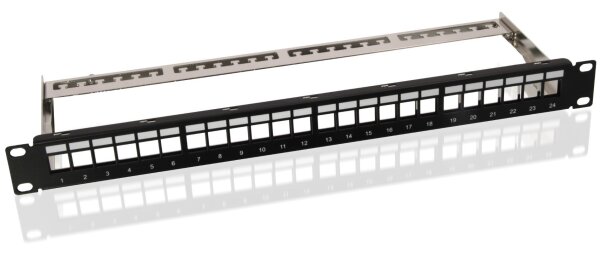 helos Keystone - 19“ Modulträger 1 HE 24 Port, Entlastungsschiene, schwarz