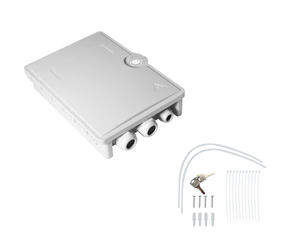 helos FTTH-Hausanschlussbox für max. 24 Fasern, 6x LC/QD oder SC/DX