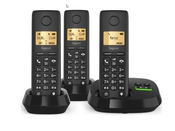 Gigaset PURE 100 AM Trio schwarz Schnurlostelefon mit AB Int.Ware